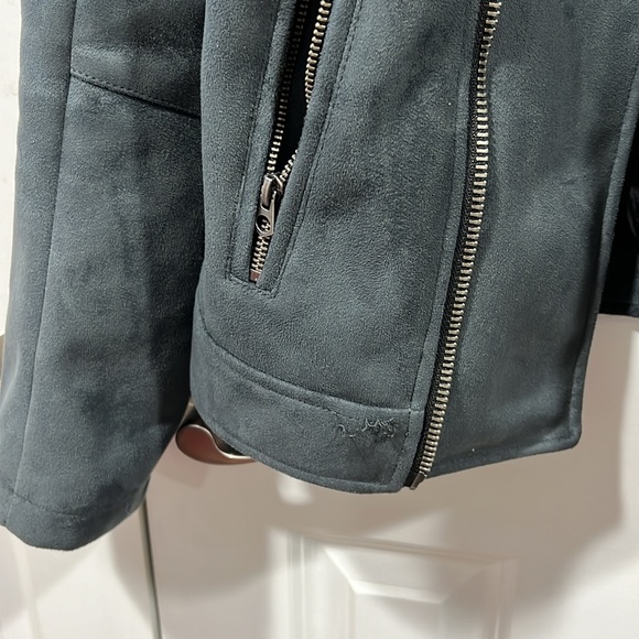 ASOS faux suede leather motor jacket short men’s large gray - Picture 5 of 7